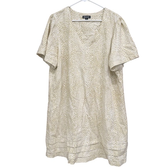 Nicole Miller Original XXL Dress, Linen Blend, Beige & White Print, Tiered Hem - Picture 1 of 8